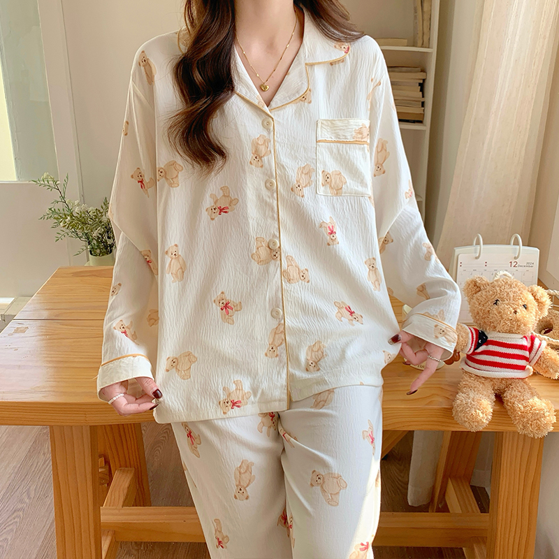 秋季云朵棉睡衣女开衫长袖宽松甜美休闲卡通可爱春秋款家居服套装