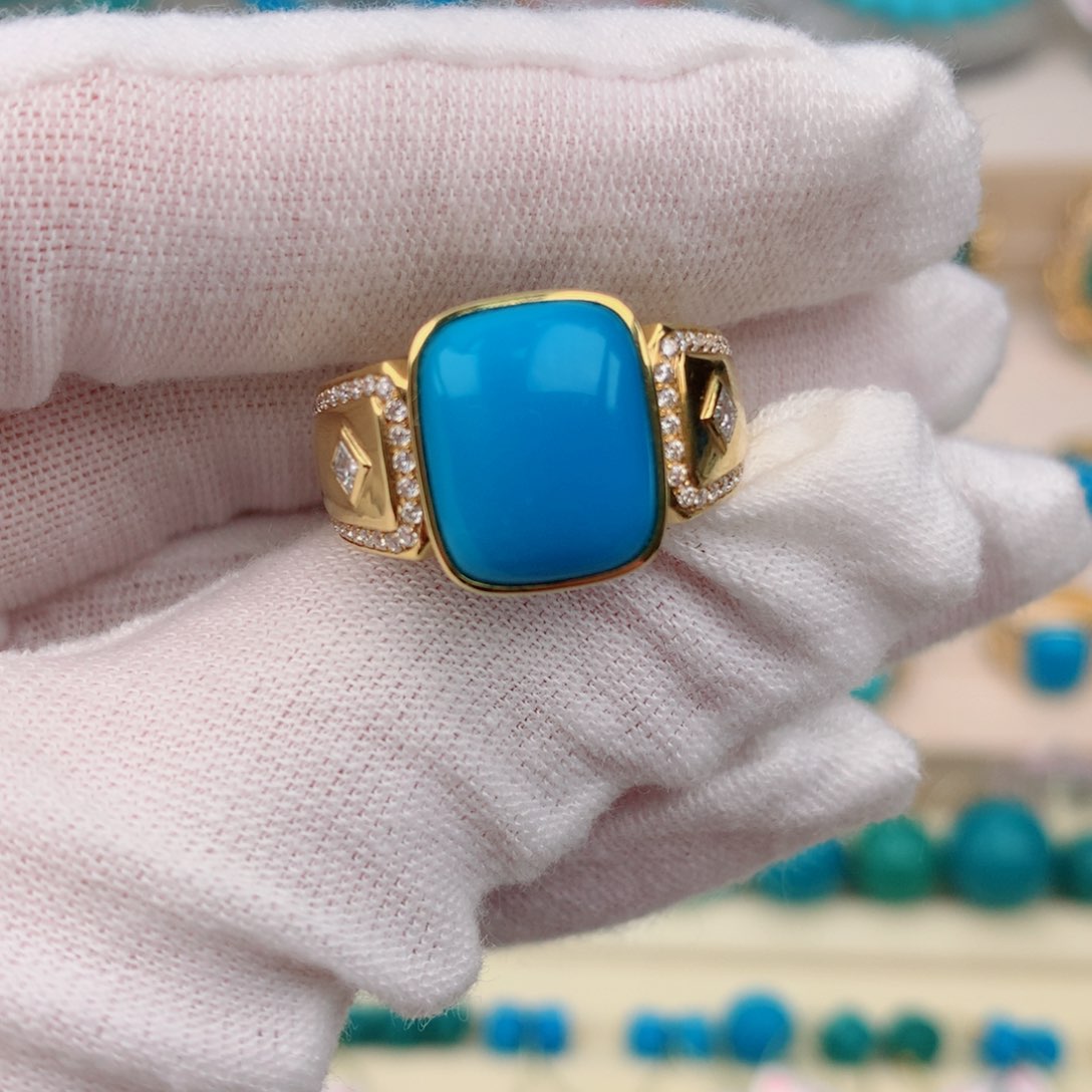 【闪购商品】绿松石戒指18K金镶嵌强****、