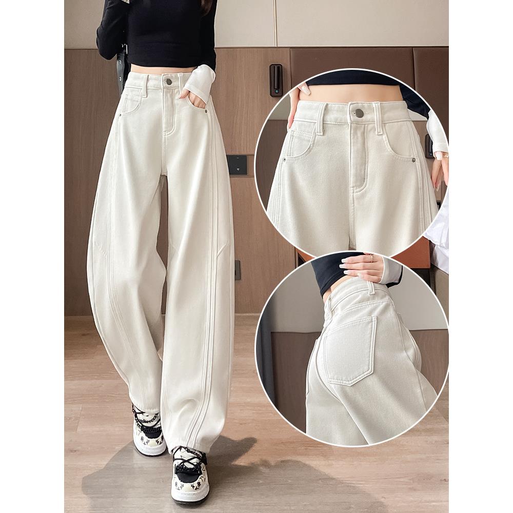 美式街头工装镰刀牛仔裤女加绒加厚2025冬专治胯大腿粗阔腿弯刀裤