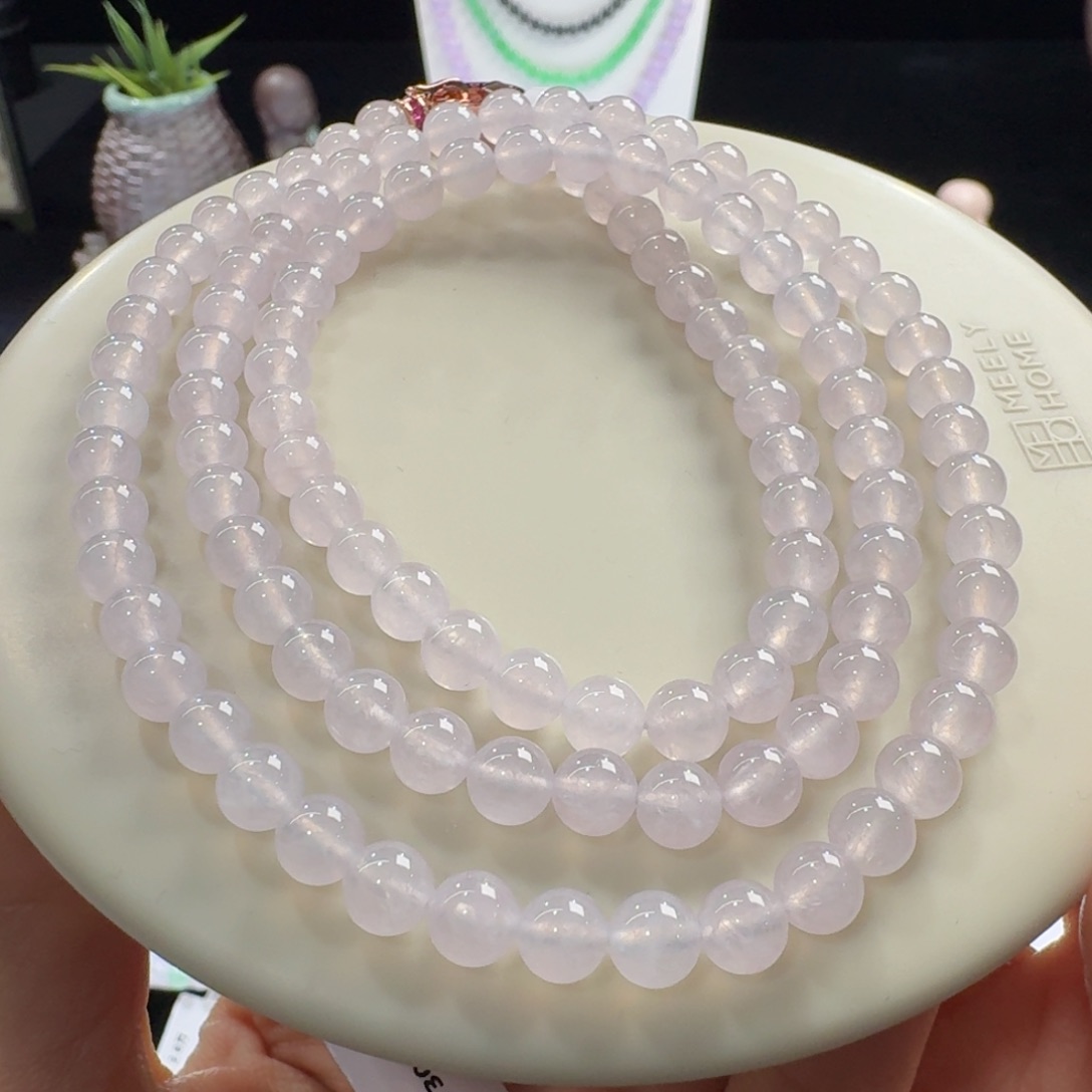 未镶嵌手链翡翠爆款！冰少女粉长串6mm