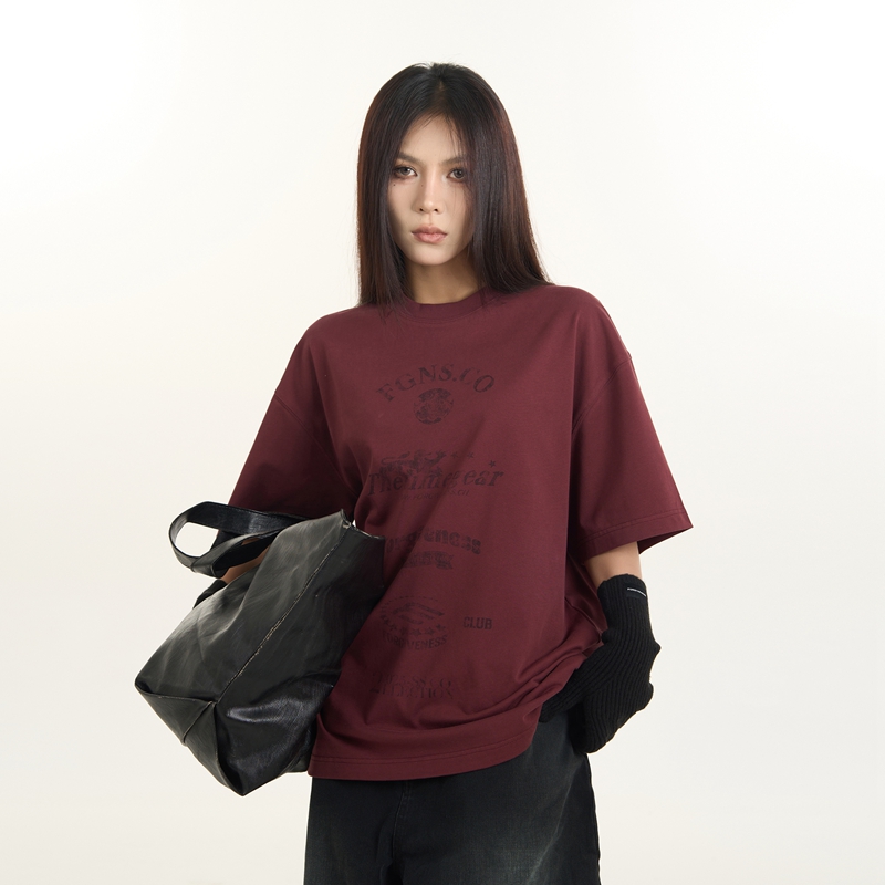 FGSS美式弹幕印花T恤设计感潮流时尚复古高级感百搭水洗ZB0133