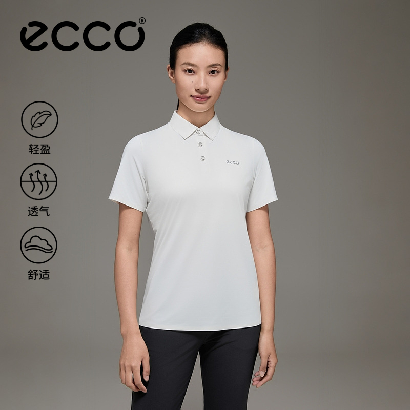 ECCO高尔夫POLO衫女款 简约运动吸汗抗皱短袖T恤女 EG253T011F