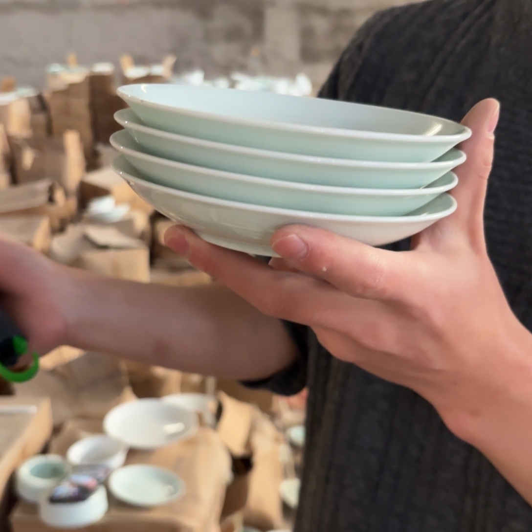 6英寸影青小深盘4只微瑕