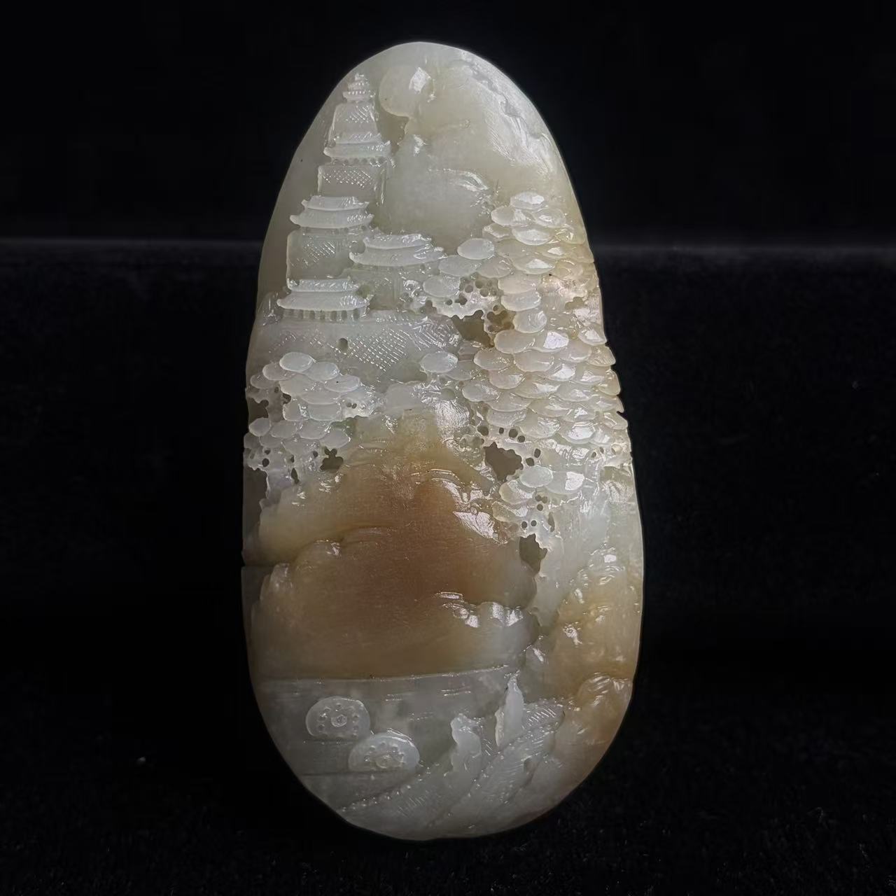 和田玉糖白山水摆件A035