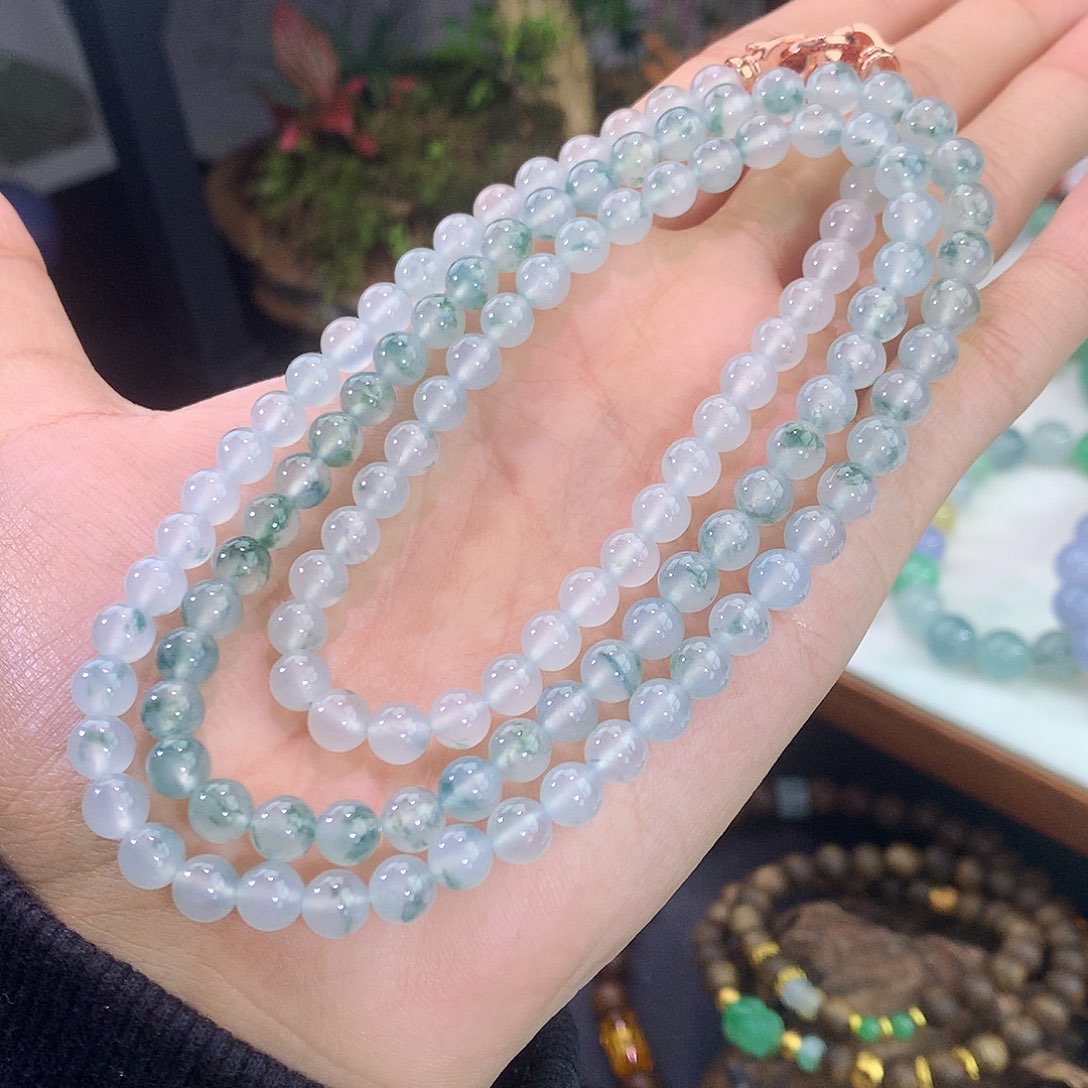 翡翠未镶嵌手链冰种飘蓝花项链