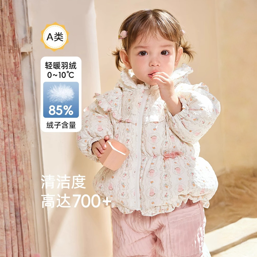 女童婴儿羽绒服女童宝宝冬季连帽外套儿童保暖2025新款萌