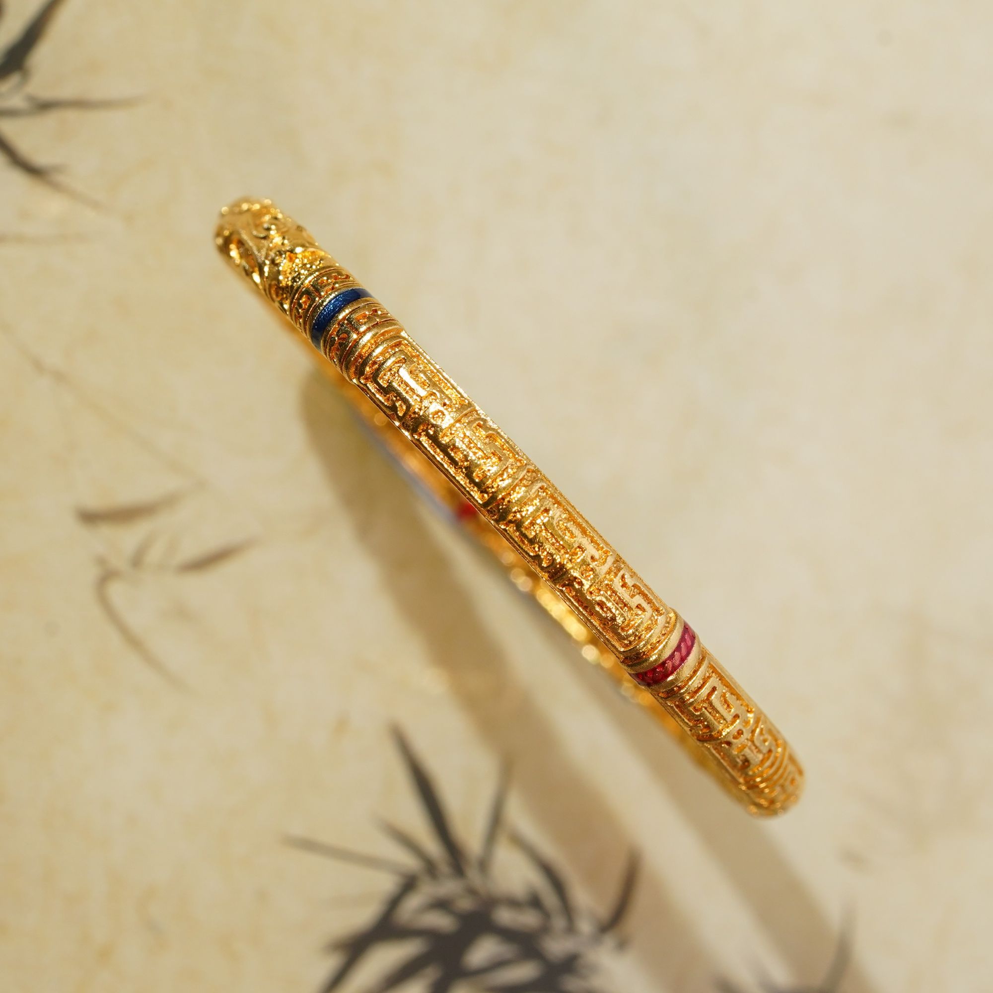 足银手镯 古法工艺足银999古法花丝珐琅乾坤圈固口手镯 SU0325