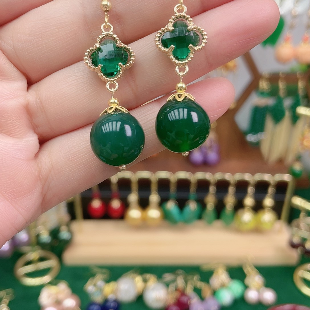 玛瑙/玉髓合金耳饰