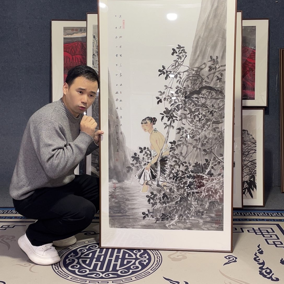 国画手绘画作品带框