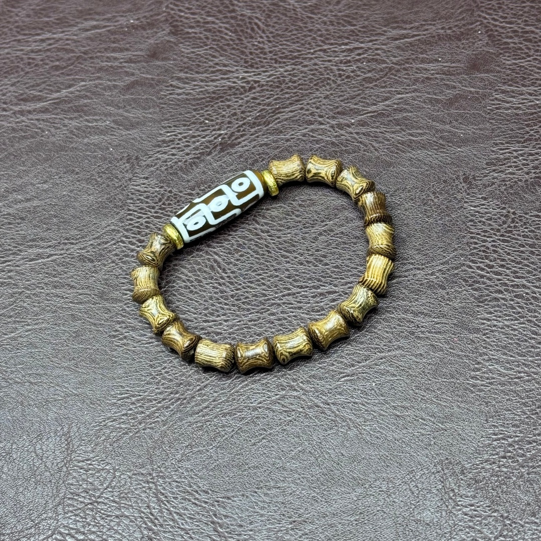 S1586檀木竹节+天珠单圈精美手串无礼盒