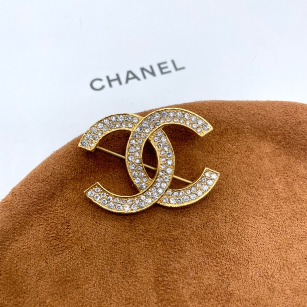 95新 Chanel/香奈儿 香奈儿双c莱茵石胸针/x6894