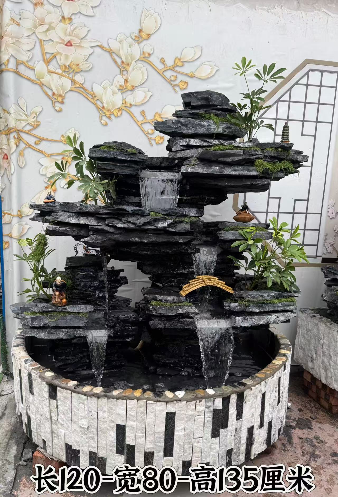 天然真石头庭院阳台室内外中大型假山流水喷泉摆件 英德石青龙石