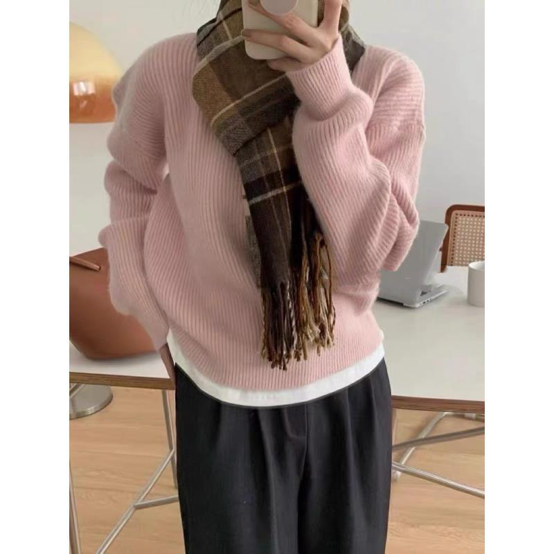 81050 （兔毛100%）韩系圆领毛感宽松毛衣（介意掉毛勿拍 衣长57左右