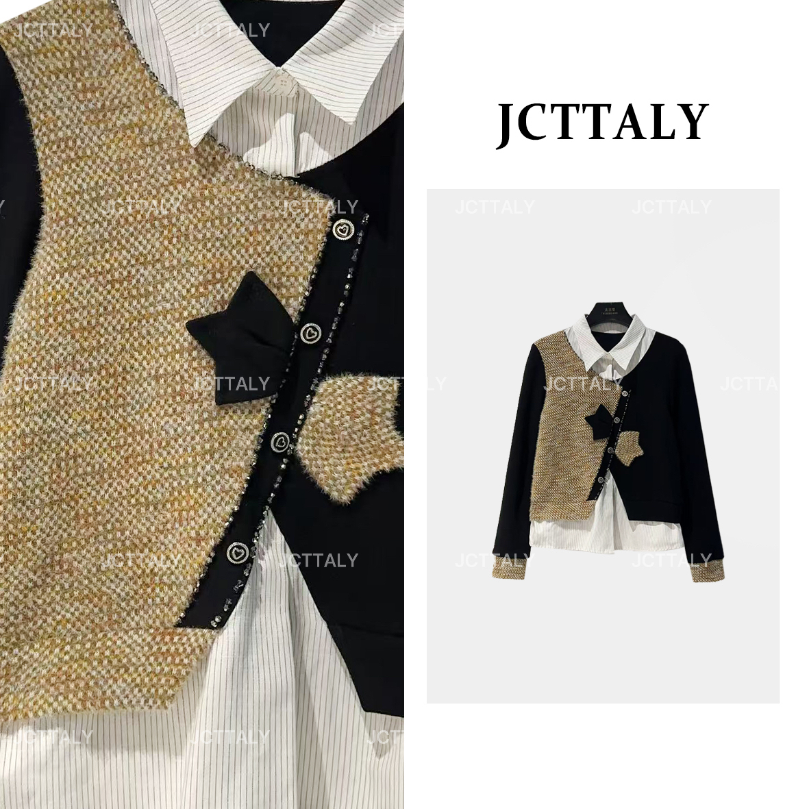 【宠粉价】 长袖百搭拼色袖POLO领休闲风圆领卫衣JC-A4691