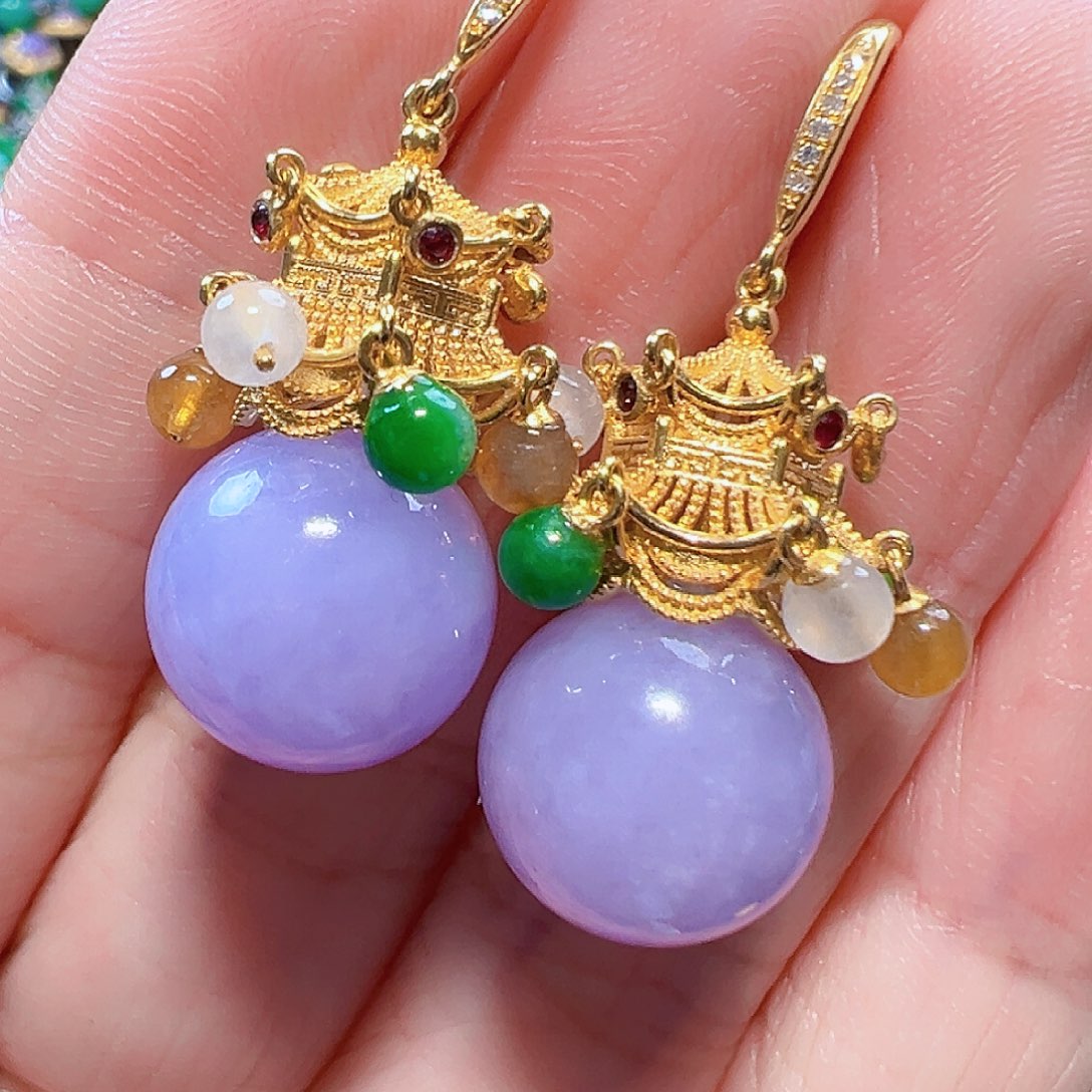 翡翠耳饰18K金镶嵌签收后24小时鉴赏期