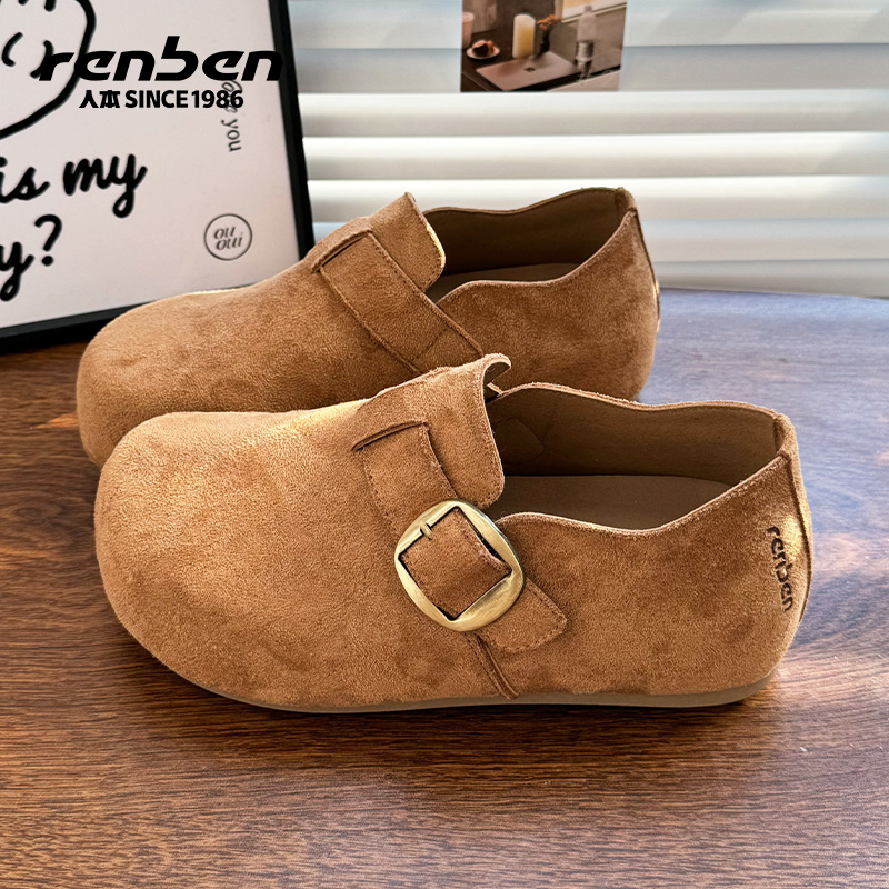 人本驼色色勃肯鞋女2025冬季新款内增高包头运动爆款外穿软底学生