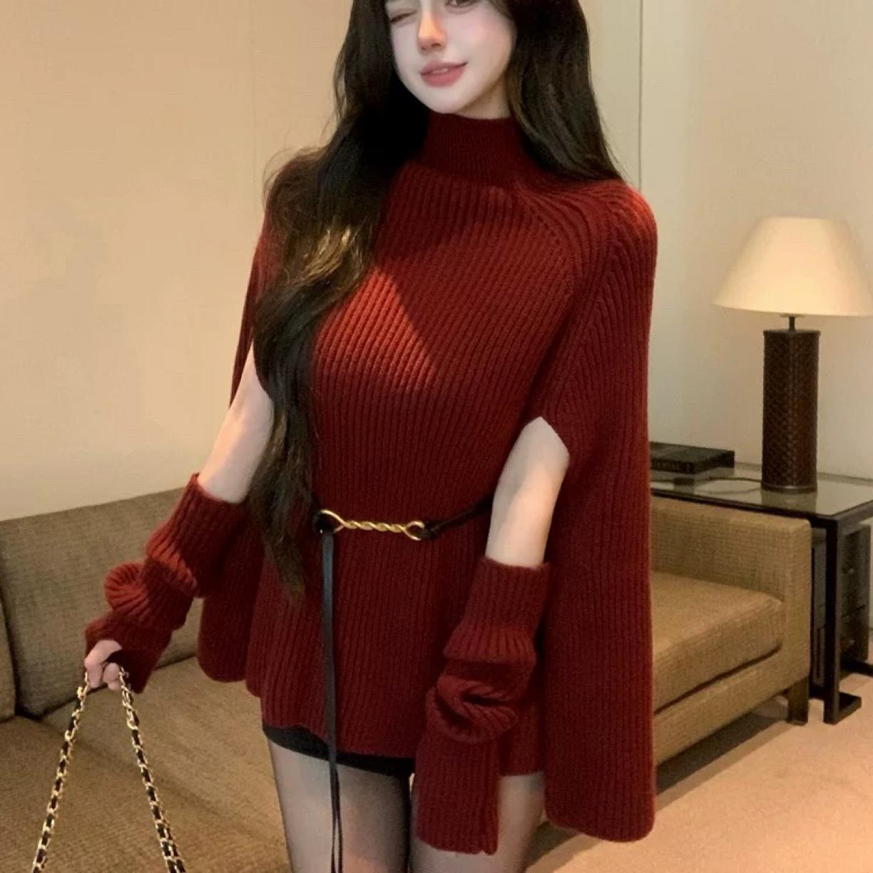 独特斗蓬 毛衣两件套