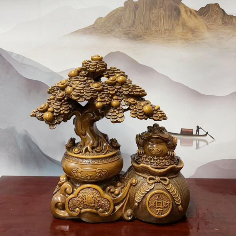 招财发财树摇钱树钱袋聚宝盆摆件金蟾可以360度旋转
