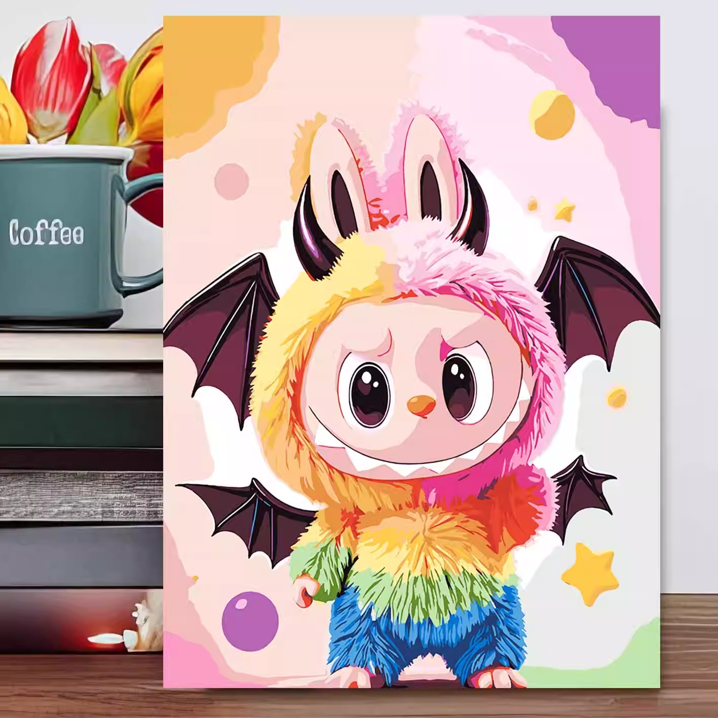 泡泡马特LABUBU大恶魔数字油画DIY填色潮玩艺术装饰挂画手工填色