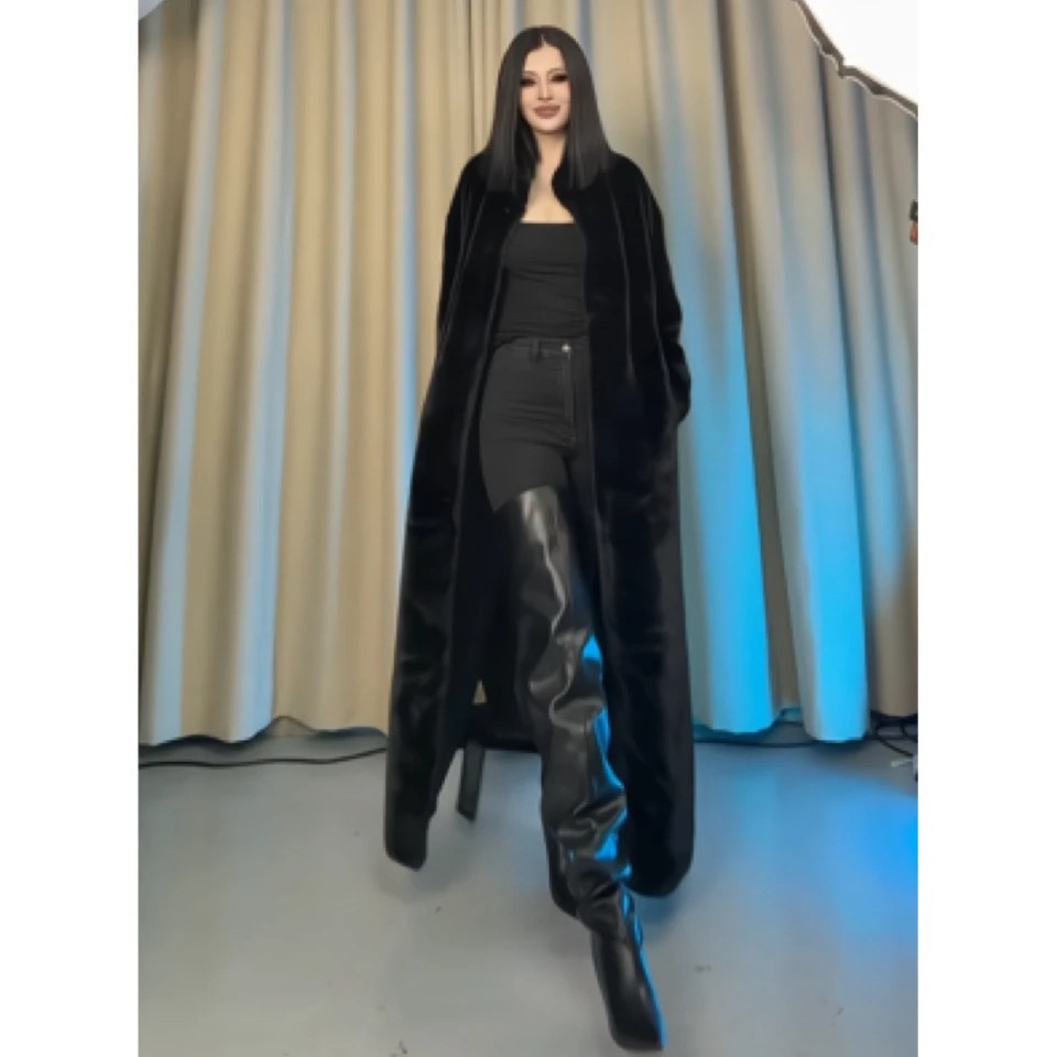 TAFRE设计款130长气质毛毛外套0100#