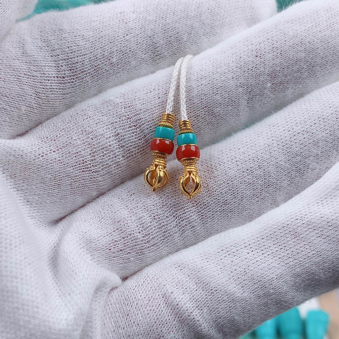 老***爷绿松石18K金镶嵌弟子珠