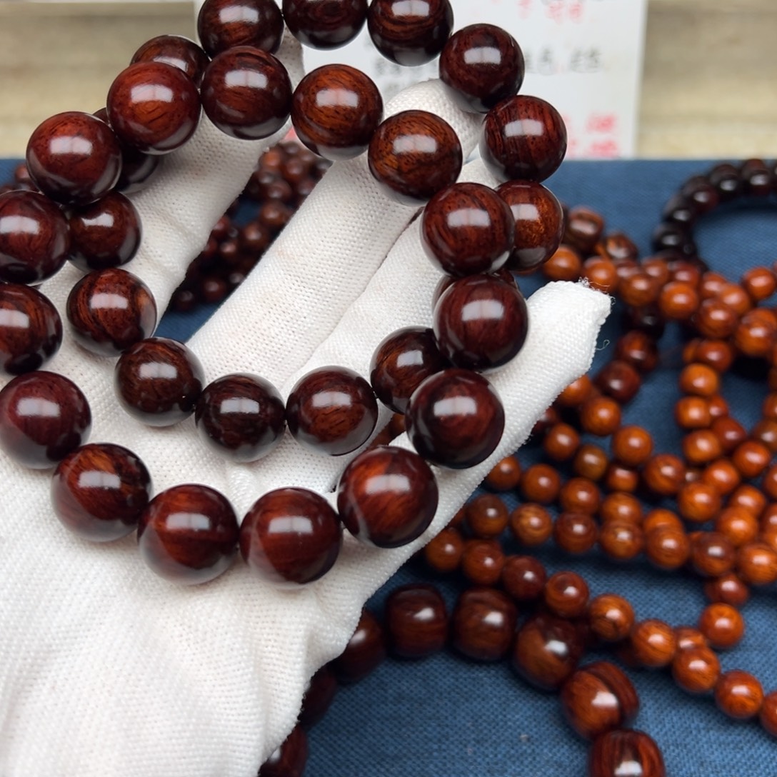 花梨木类手串/手链红降15圆珠满油单圈（瑕疵