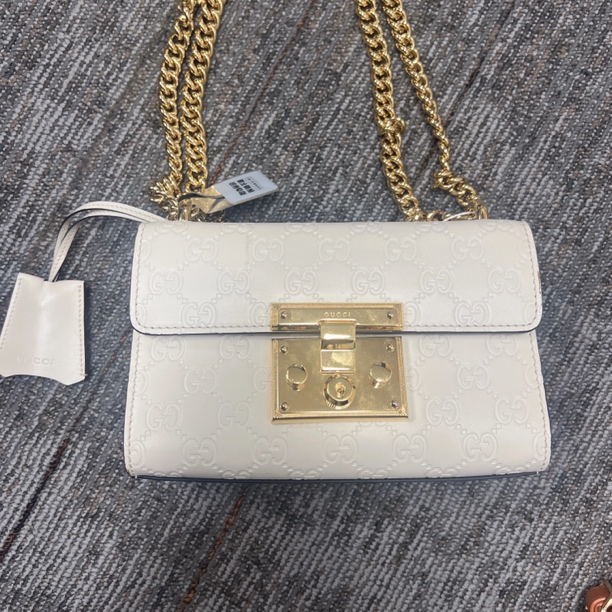 95新 GUCCI/古驰 95新白色月光宝盒链条包包