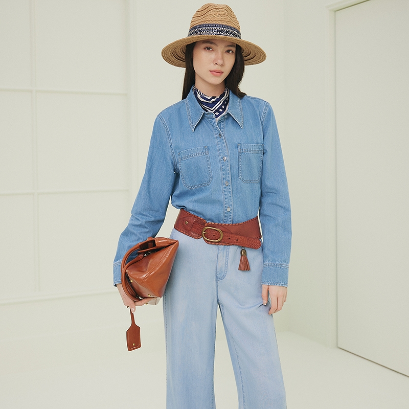 FS港风复古内搭叠穿廓形牛仔衬衫上衣女25春新款J220A