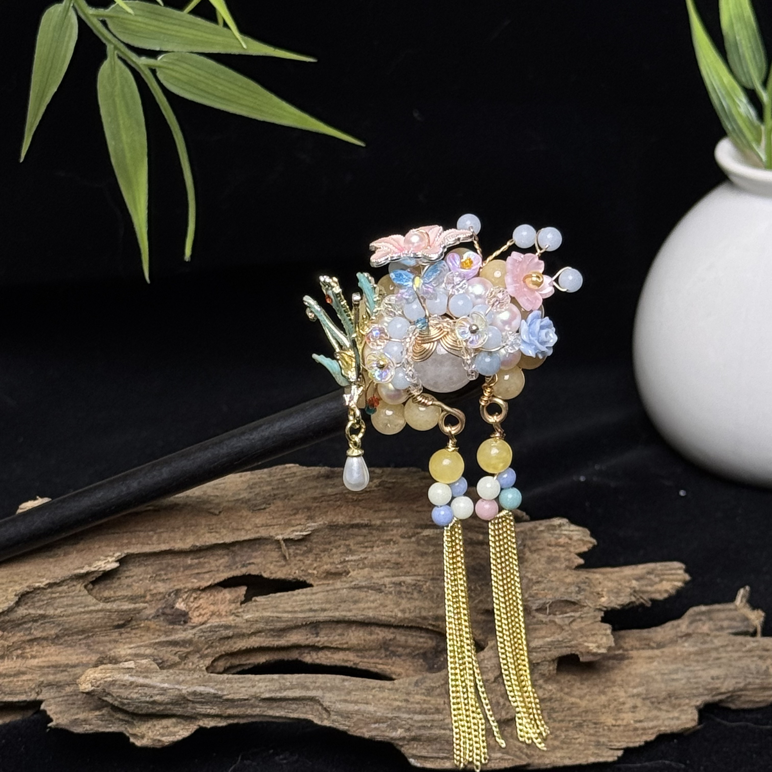 F066【繁华入梦】紫光天然黑檀木发簪18公分气质百搭古风简约发簪子