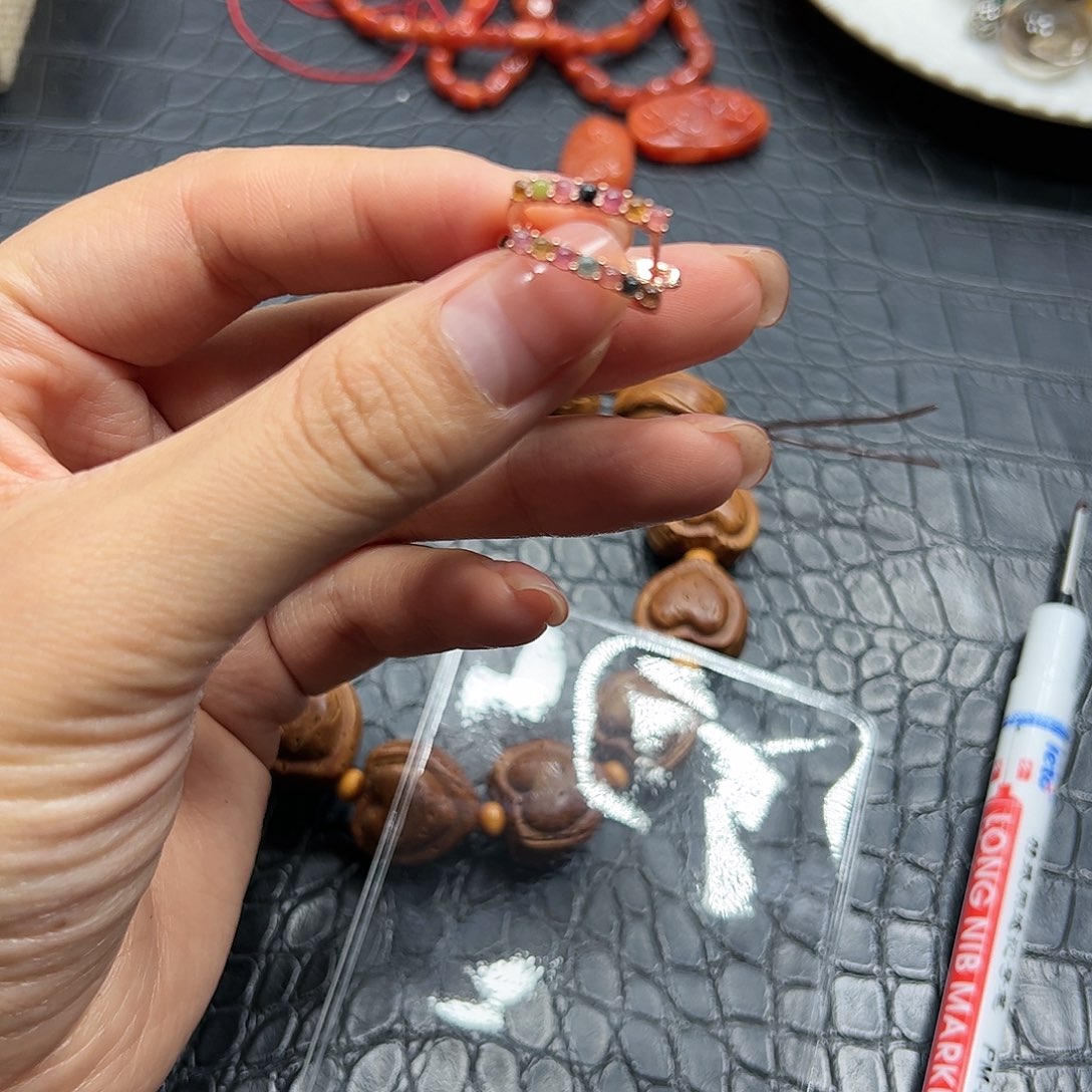 银S925镶嵌手链烟晶碧玺耳扣