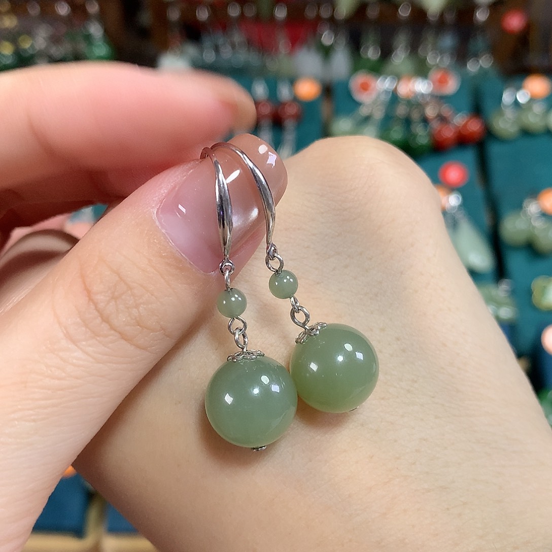 和田玉银S925镶嵌耳饰卡12mm左右