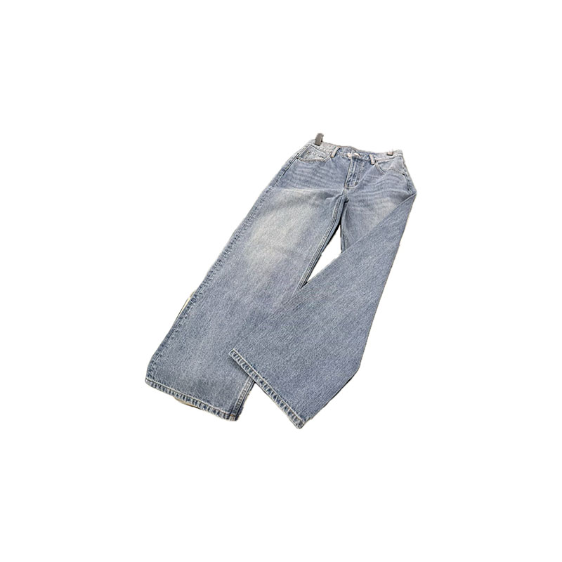25S新款!做旧水洗牛仔裤女时尚百搭气质休闲阔腿裤!好看女神单品