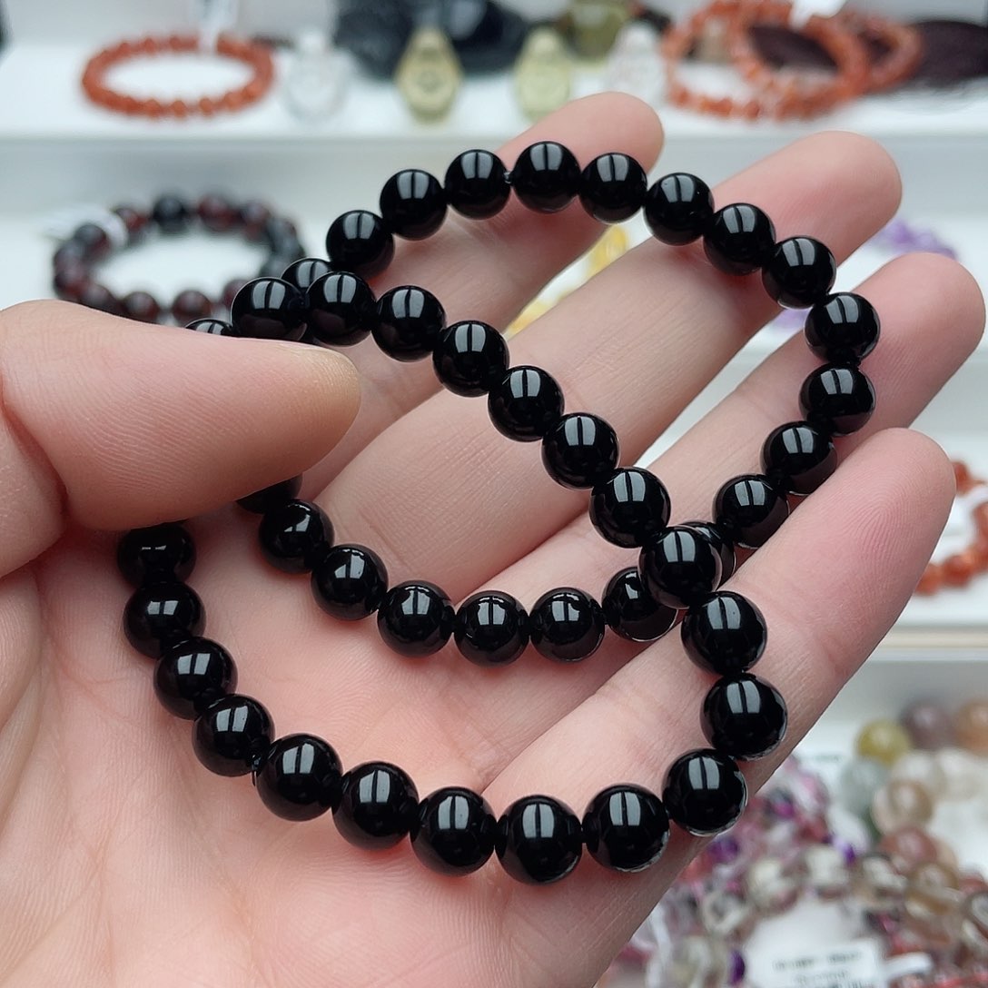 水晶手链未镶嵌黑曜石8mm