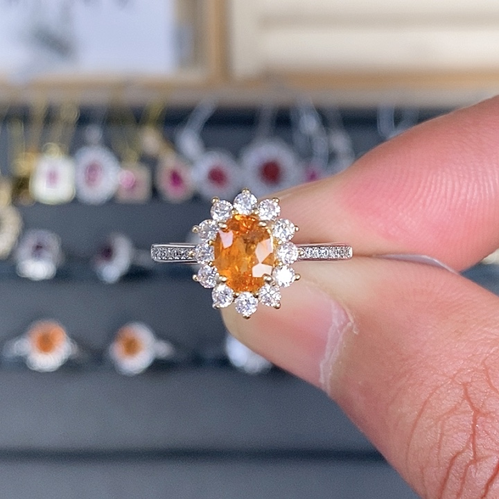 石榴石（芬达石）戒指银S925镶嵌