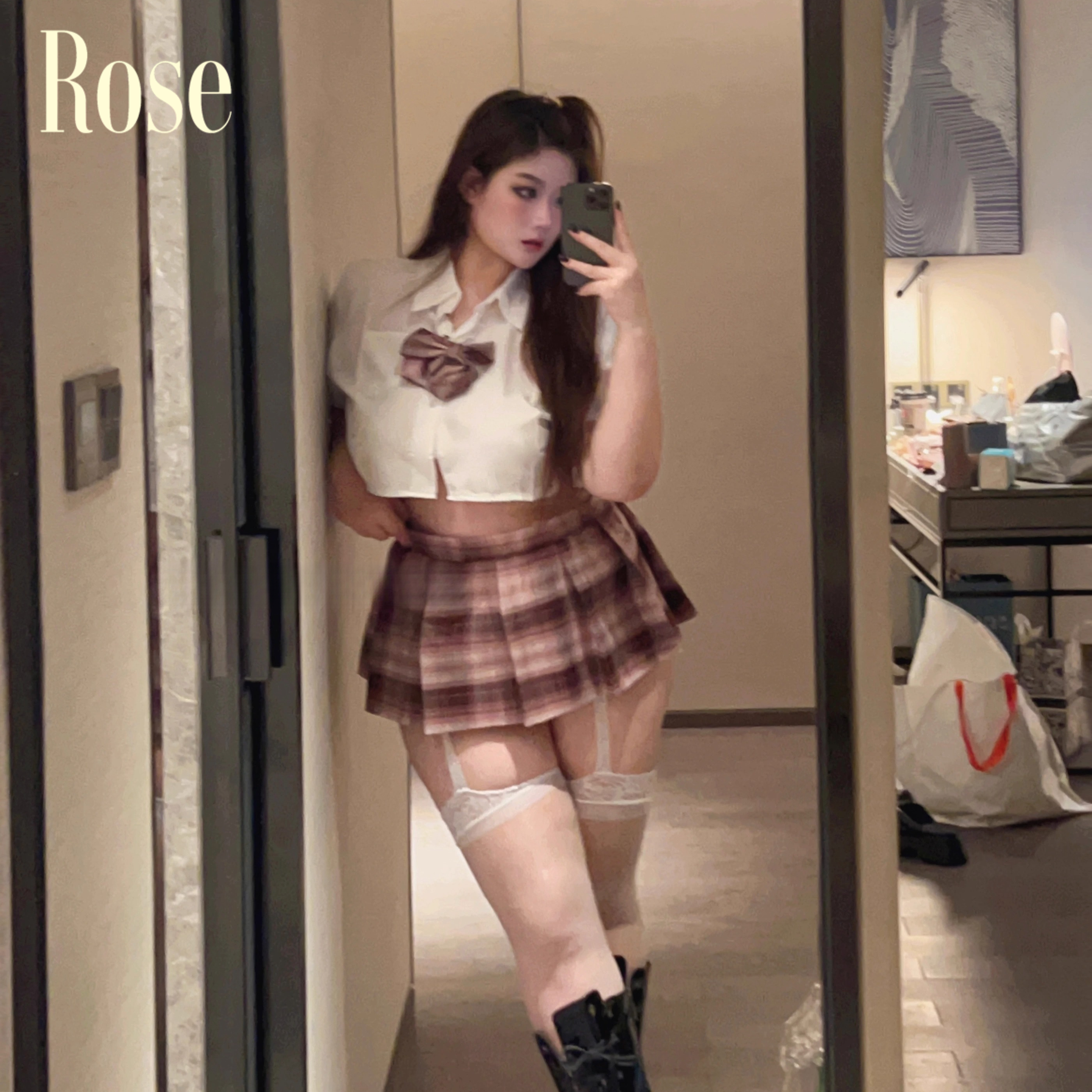 Rose*LA学妹*大码*美式校园学生装纯欲JK超短裙制服套装