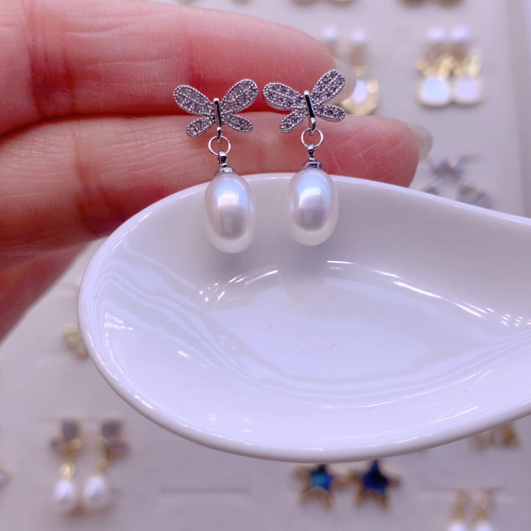 合金淡水珍珠耳饰