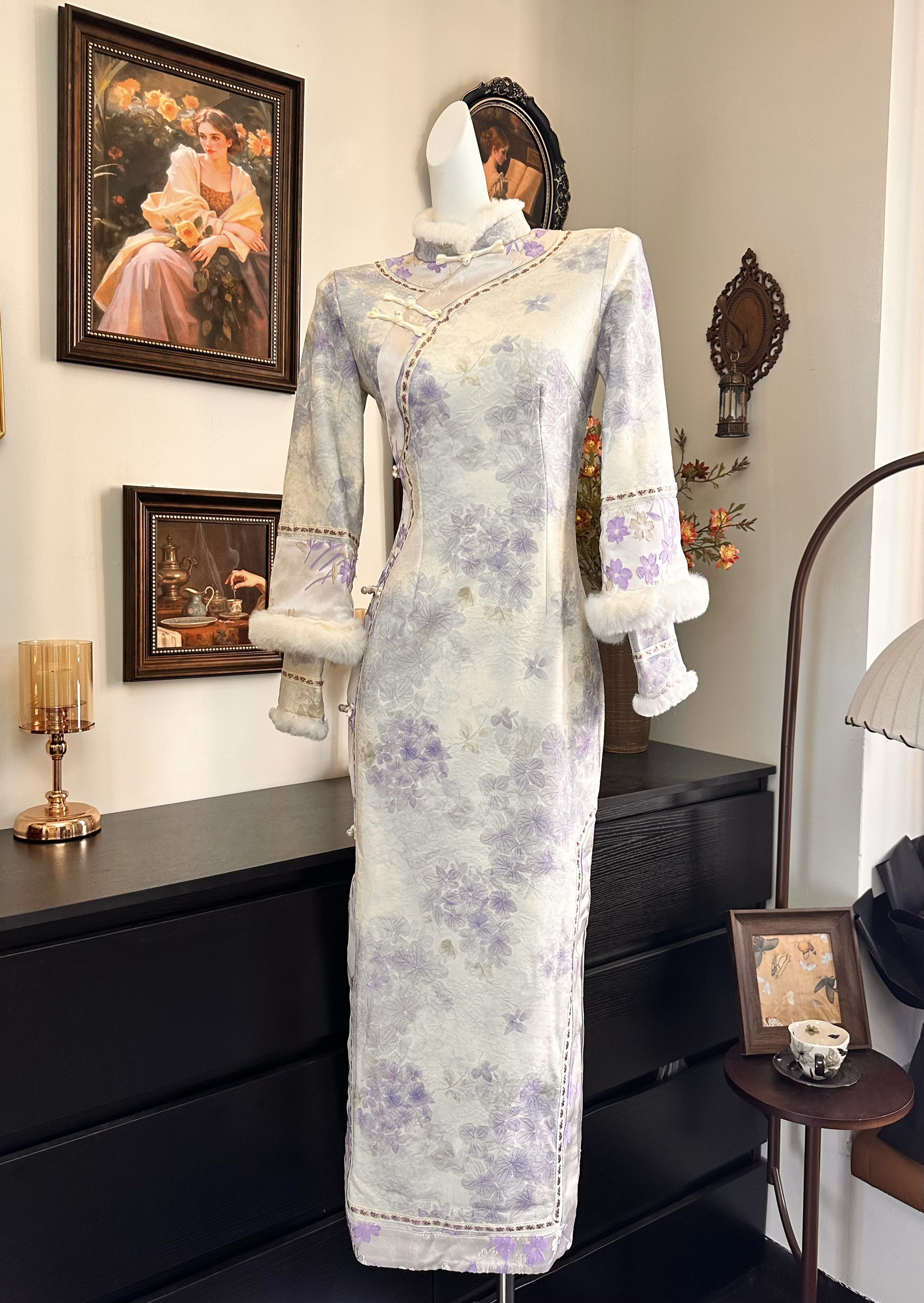 【染丁香】拼接袖日常新中式提花针织厚款旗袍网红气质加绒优雅