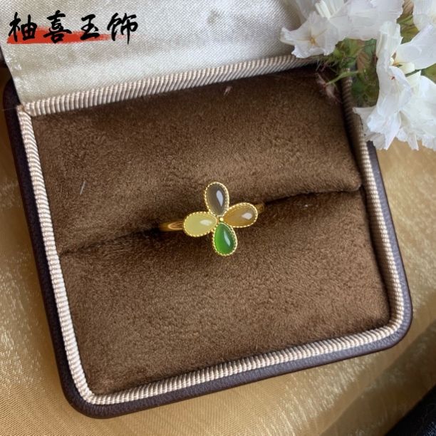 和田玉多宝银镶开口女士精致百搭复古