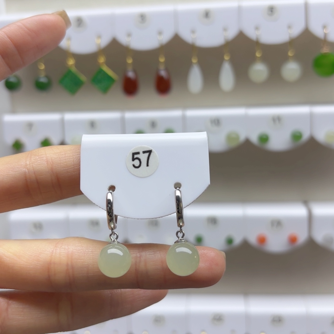 银S925镶嵌和田玉耳饰