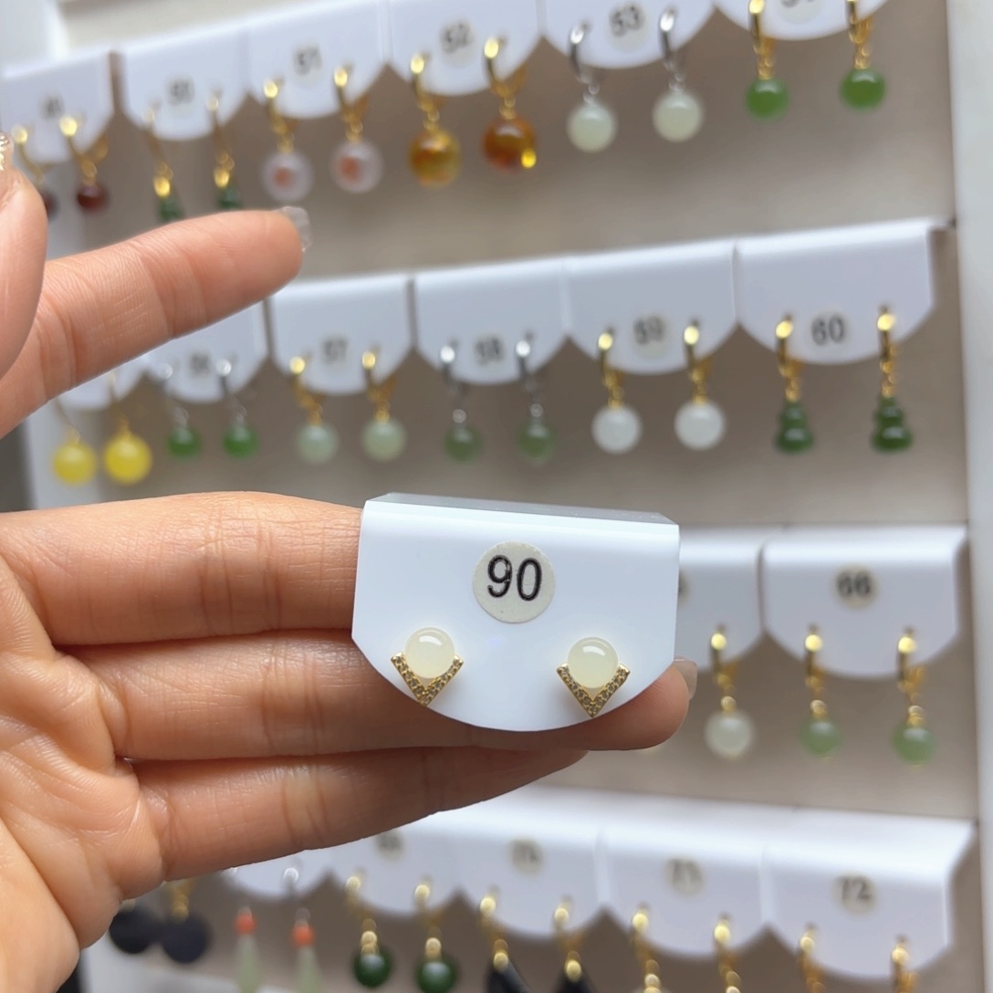 和田玉耳饰银S925镶嵌2