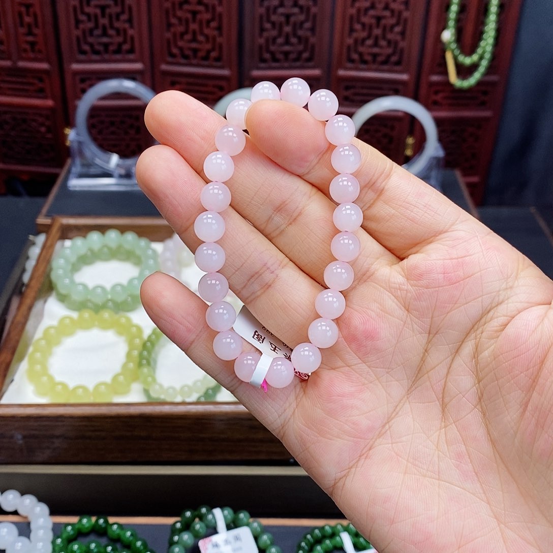 和田玉手串未镶嵌藕粉8