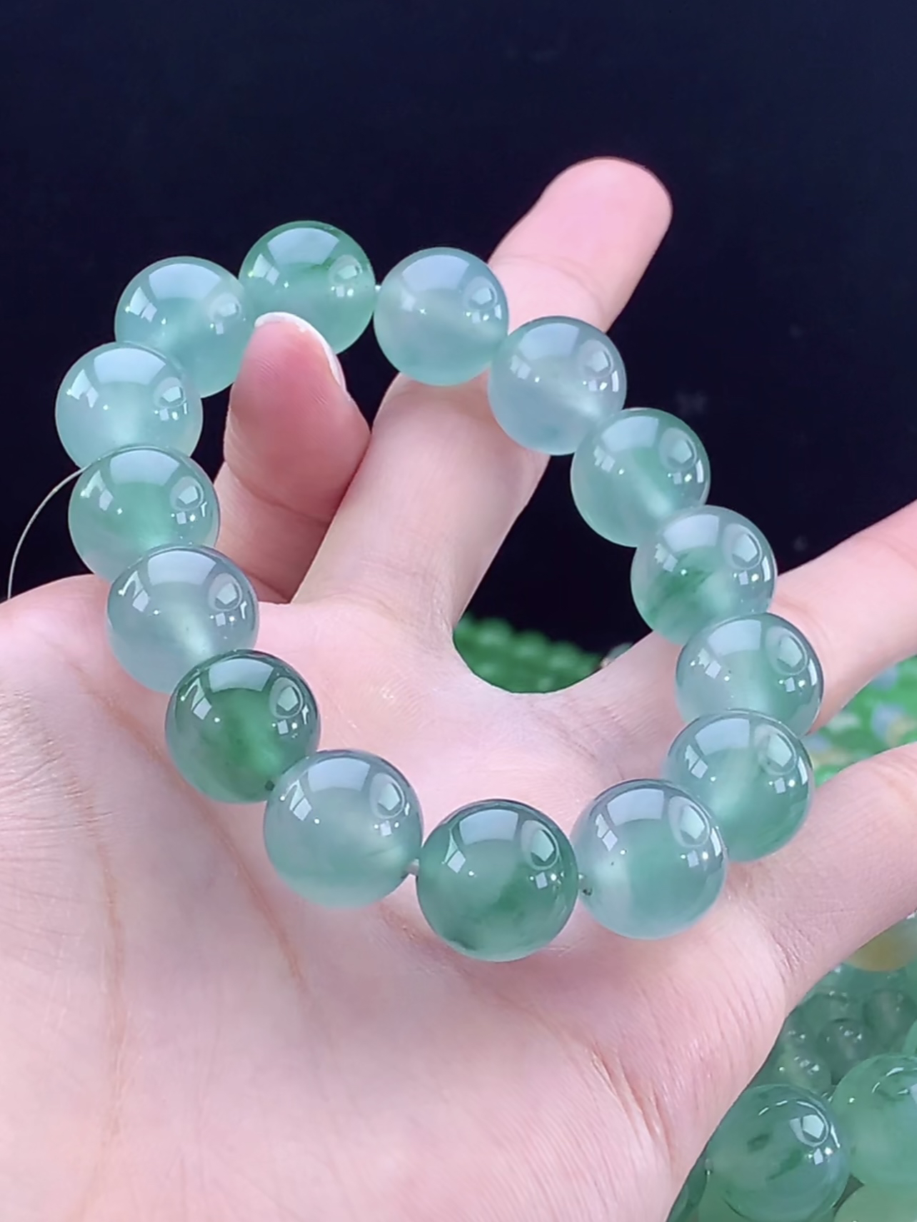 典藏传承系列 缅甸天然A货翡翠珠串 高冰种飘花手串 起杠光 卡13+