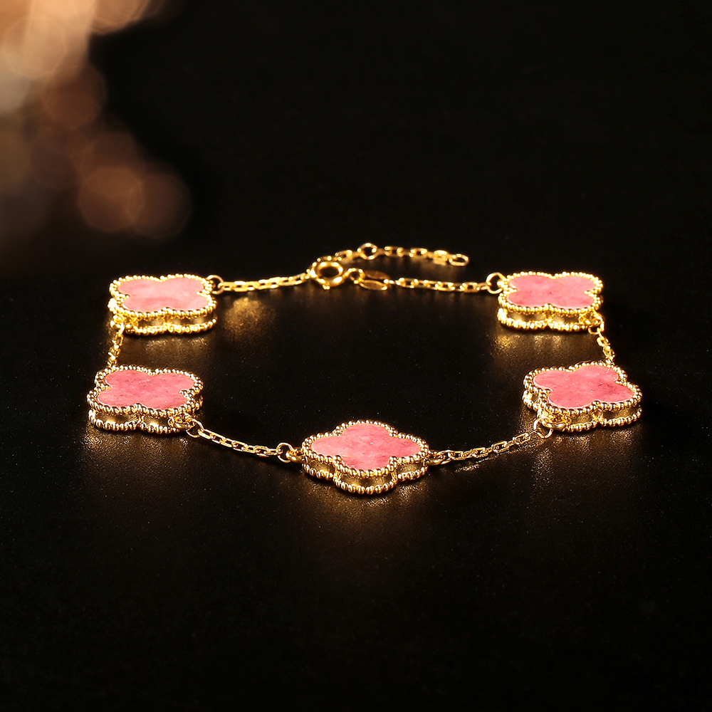 【阿乐专属】18k金蔷薇石轻奢五花13mm四叶手链 时尚百搭 五金女孩