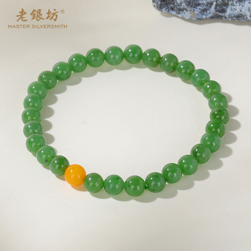 【老银坊】蜜蜡单珠和田玉手串 00351732