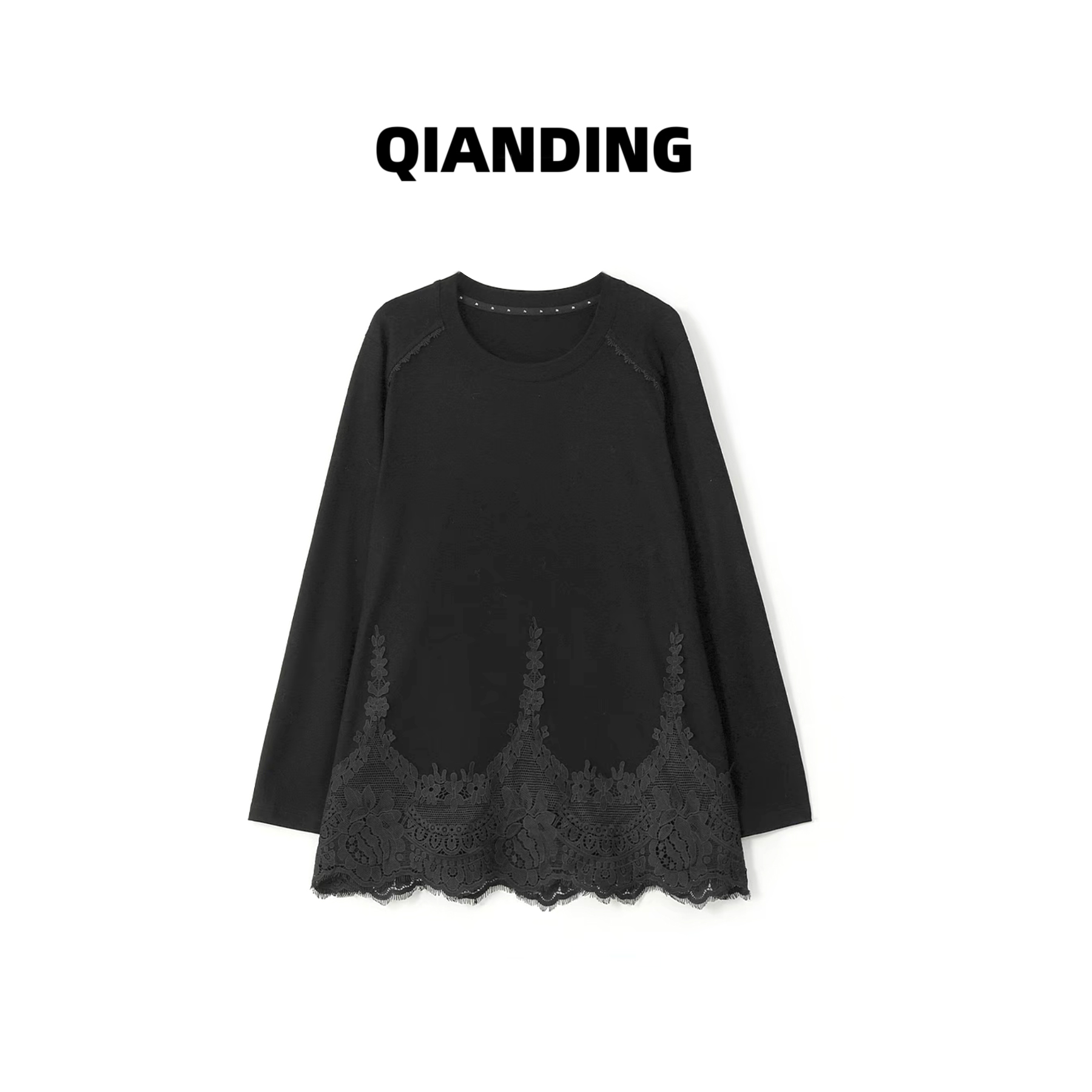 【QIANDING】【卢浮花影】天丝混纺浮雕刺绣拼接时尚一手长上衣F102