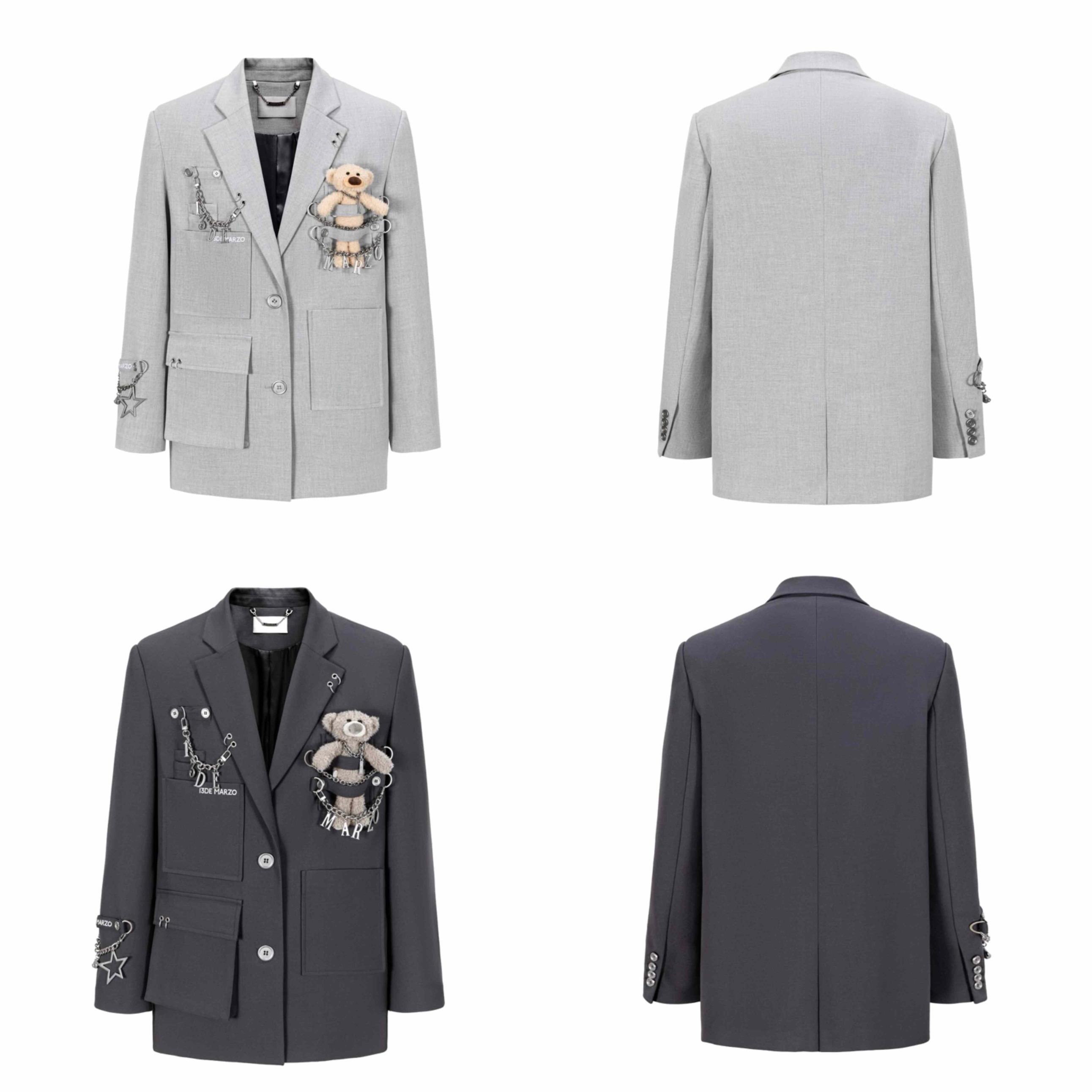 【D152】2025秋季新款男女同款新款多口袋金属链条西装宽松休闲外套