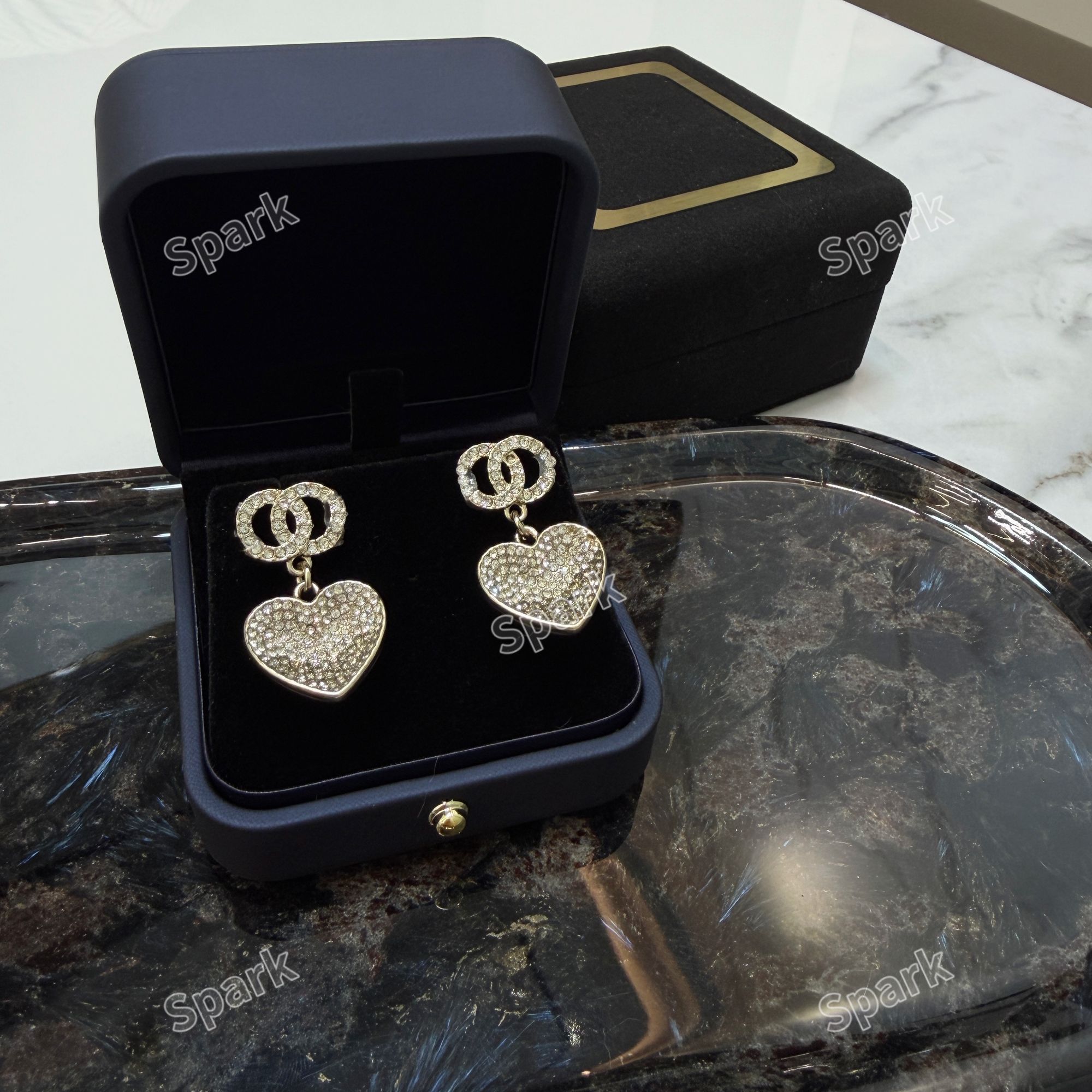 925银合成锆石耳饰 C 爱心 耳钉 KK124