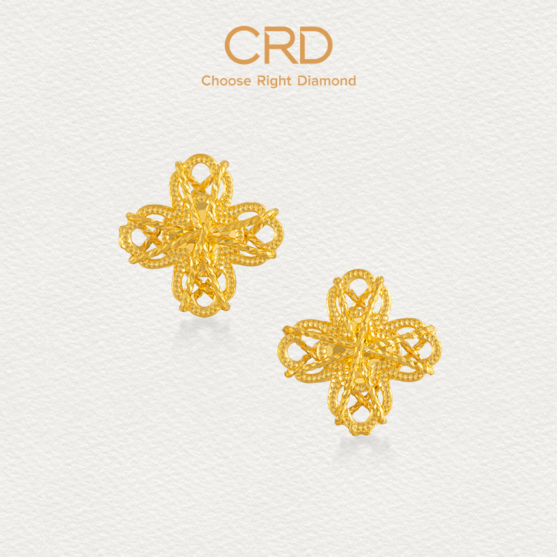 CRD克徕帝闪耀四叶草足金耳钉足金9995G硬金镂空足金养耳耳钉送礼