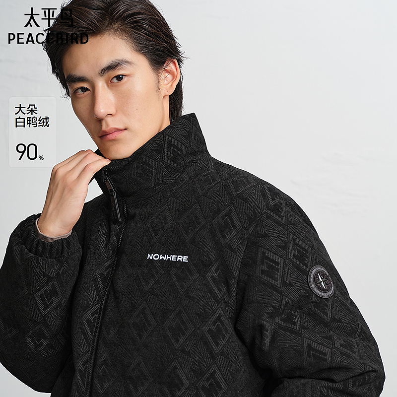 【商场同款】太平鸟男装25冬新款暗纹提花立领羽绒服B2ACF4522