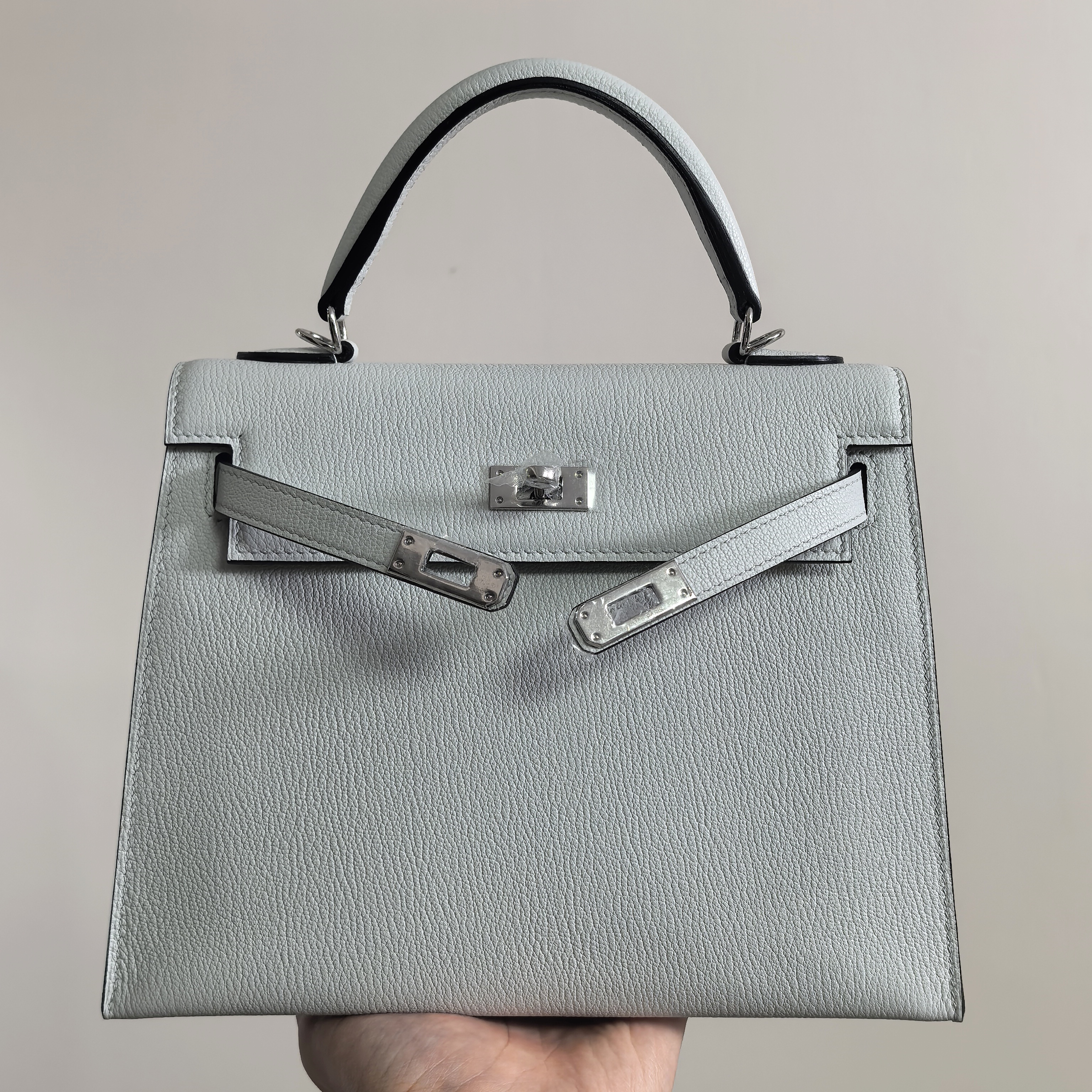 私人订制～～养马人高级轻奢山羊皮纯色凯莉手提包时尚